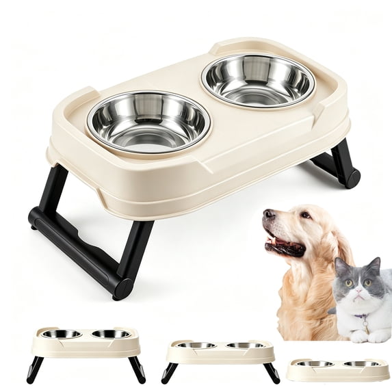 Likaty Elevated Dog Bowl Stand,2-in-1 Food & Water Station Raised Adjustable Cat Bowls-White