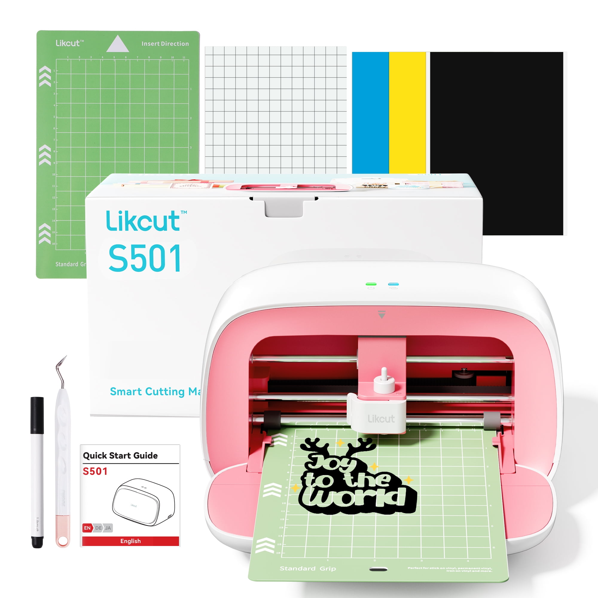 Likcut Joy Vinyl Cutter Machine & Digital Content Library Bundle - Includes 30 Images in Design Space App - Portable DIY Smart Machine for Family & School Fun Projects and Decorations, Pink