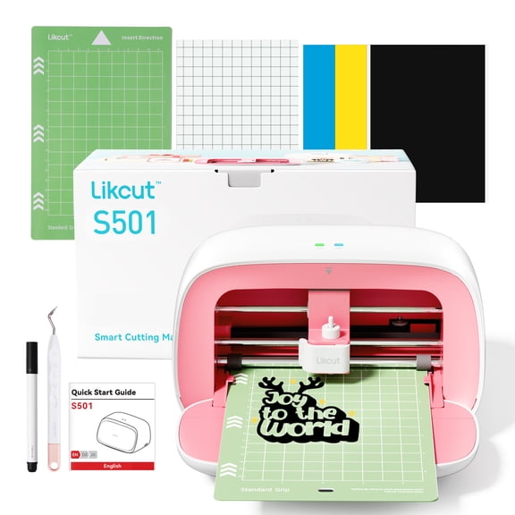Likcut Joy Vinyl Cutter Machine & Digital Content Library Bundle - Includes 30 Images in Design Space App - Portable DIY Smart Machine for Family & School Fun Projects and Decorations, Pink