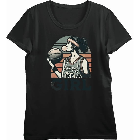 "Like A Girl" Women's Basketball Women's Black Crew Neck Short Sleeve Crop Tee-XL