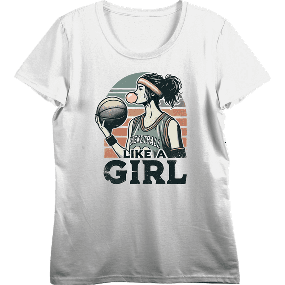 "Like A Girl" Women's Basketball Women's Vivid White Crew Neck Short Sleeve Crop Tee-3XL