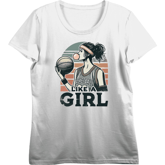 "Like A Girl" Women's Basketball Women's Vivid White Crew Neck Short Sleeve Crop Tee-Large