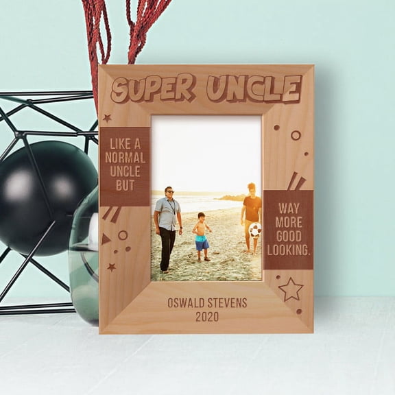 Like A Normal Uncle But Way More Good Looking Personalized Wooden Frame 3 1/2" x 5" Brown (Vertical)