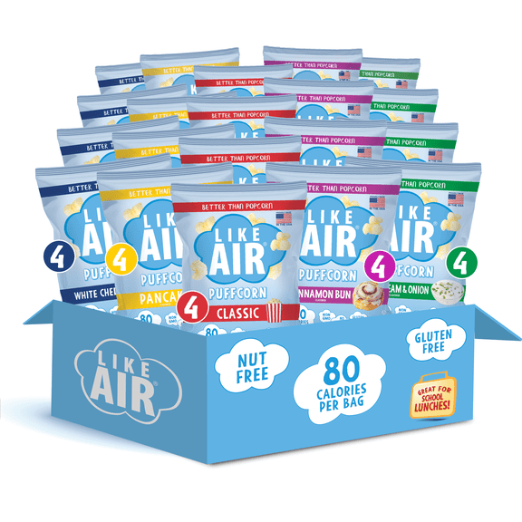 Like Air Puffcorn 5 Flavor Variety Pack Box, 0.5oz 20ct
