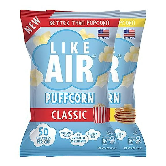 Like Air Puffcorn (Combo Pack: Classic & Pancake) | 2 4oz Bags | 50 Calories Per Cup | Gluten Free | Nothing Artificial