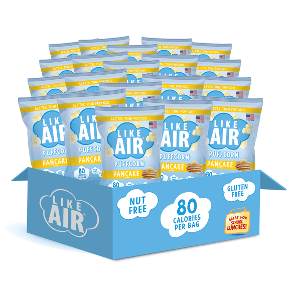 Like Air Puffcorn Pancake Pack (Pack of 20) - Snack Box, 50 Calories Per Cup, Gluten Free Snacks For Kids, Kosher, Non-GMO Corn, Shark Tank Product
