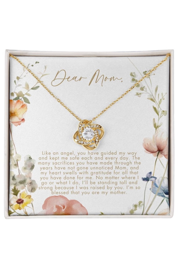 Like An Angel Floral Mom Necklace, Gold Love Knot Necklace
