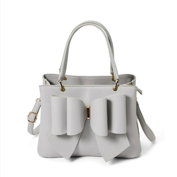 Like Dreams Women's Vegan Leather Adjsutable Detachable Strap Jenna Bow Satchel, Light Grey