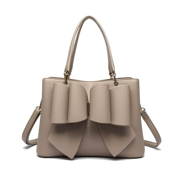 Like Dreams Women's Vegan Leather Adjsutable Detachable Strap Jenna Bow Satchel, Taupe