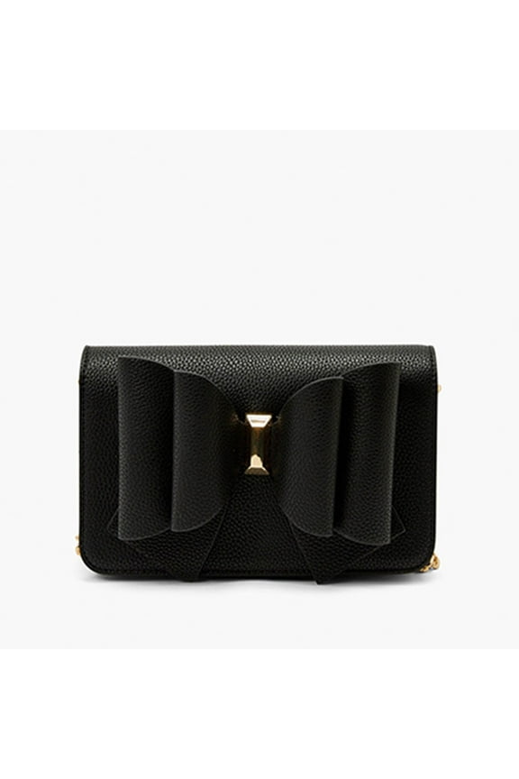 Women's Vegan Leather Compact Interior Space Jane Overflap Bow Crossbody, Black