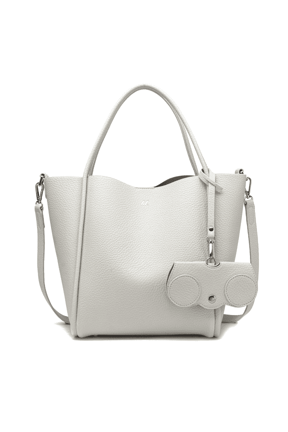 Women's Vegan Leather Detachable Straps Tote Bag with Detachable Sunglasses Case, Ivory