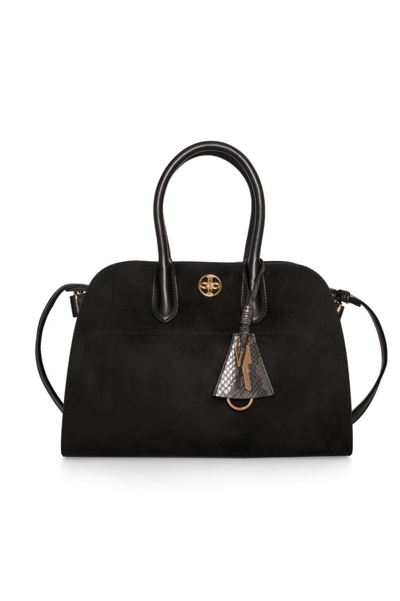 Womens's Vegan Leather Detachable Strap Aurora Top Handle Suede Tassel Satchel Bag