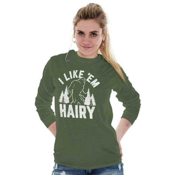 Like 'Em Hairy Bigfoot Legend Hoax Women Plus Size Long Sleeve Graphic Tee Brisco Brands 2X