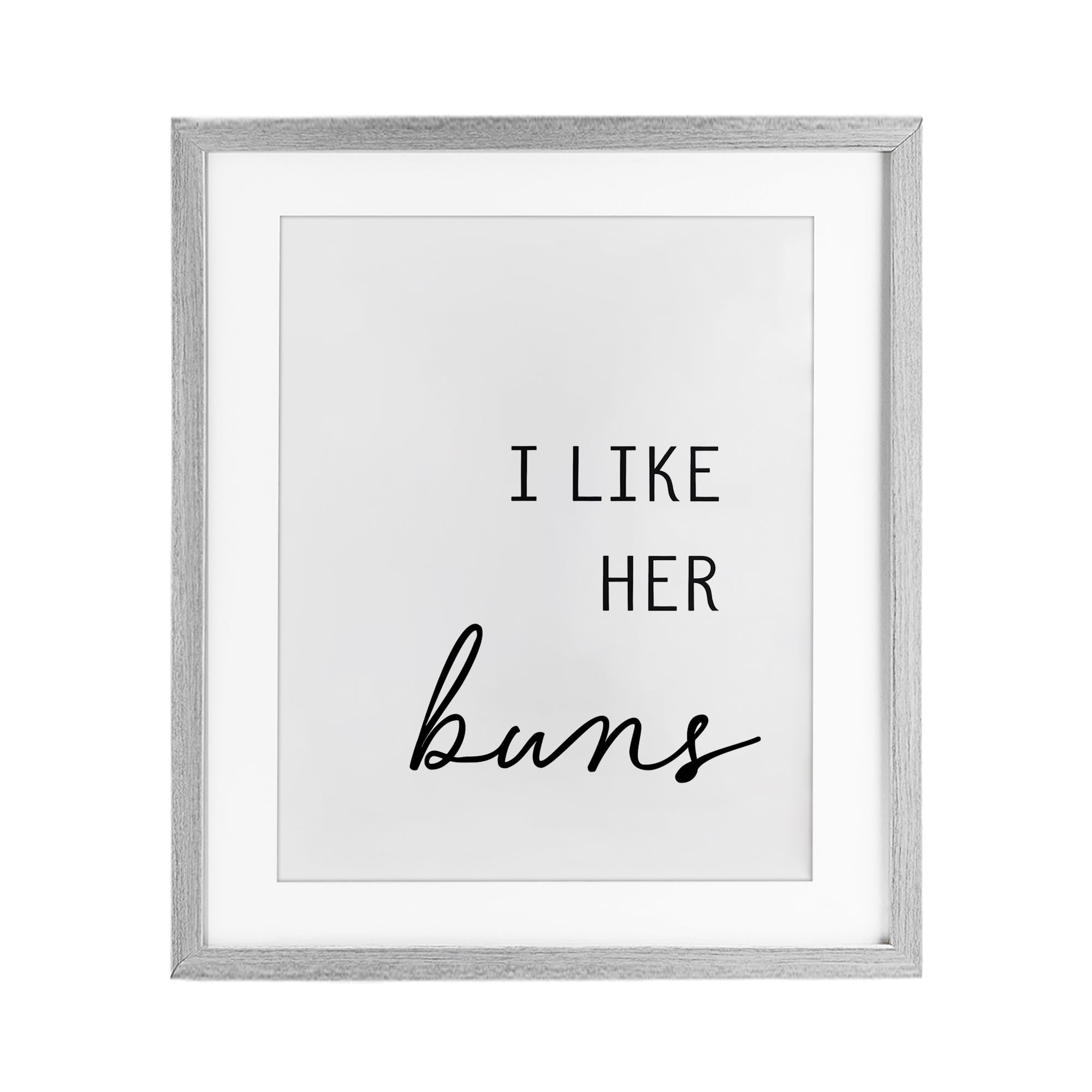 Like Her Buns Gray Framed Print Under Glass, design by Lettered and Lined