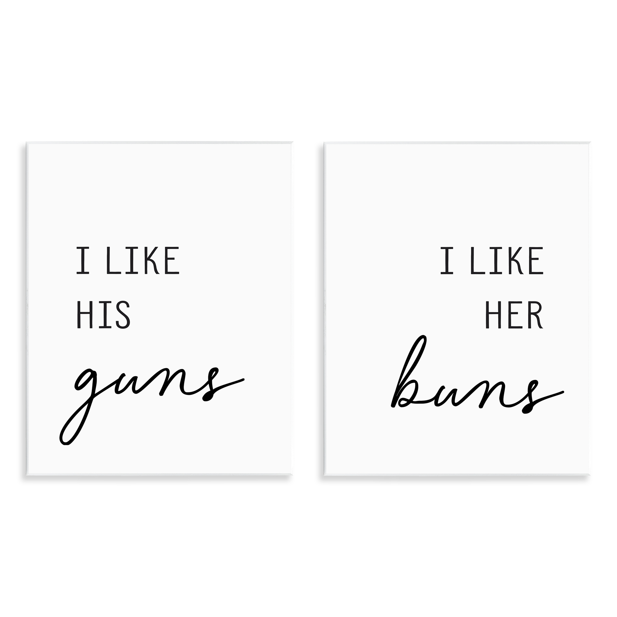 Like His Guns & Her Buns 2 Piece Wall Plaque Art Set, design by Lettered and Lined