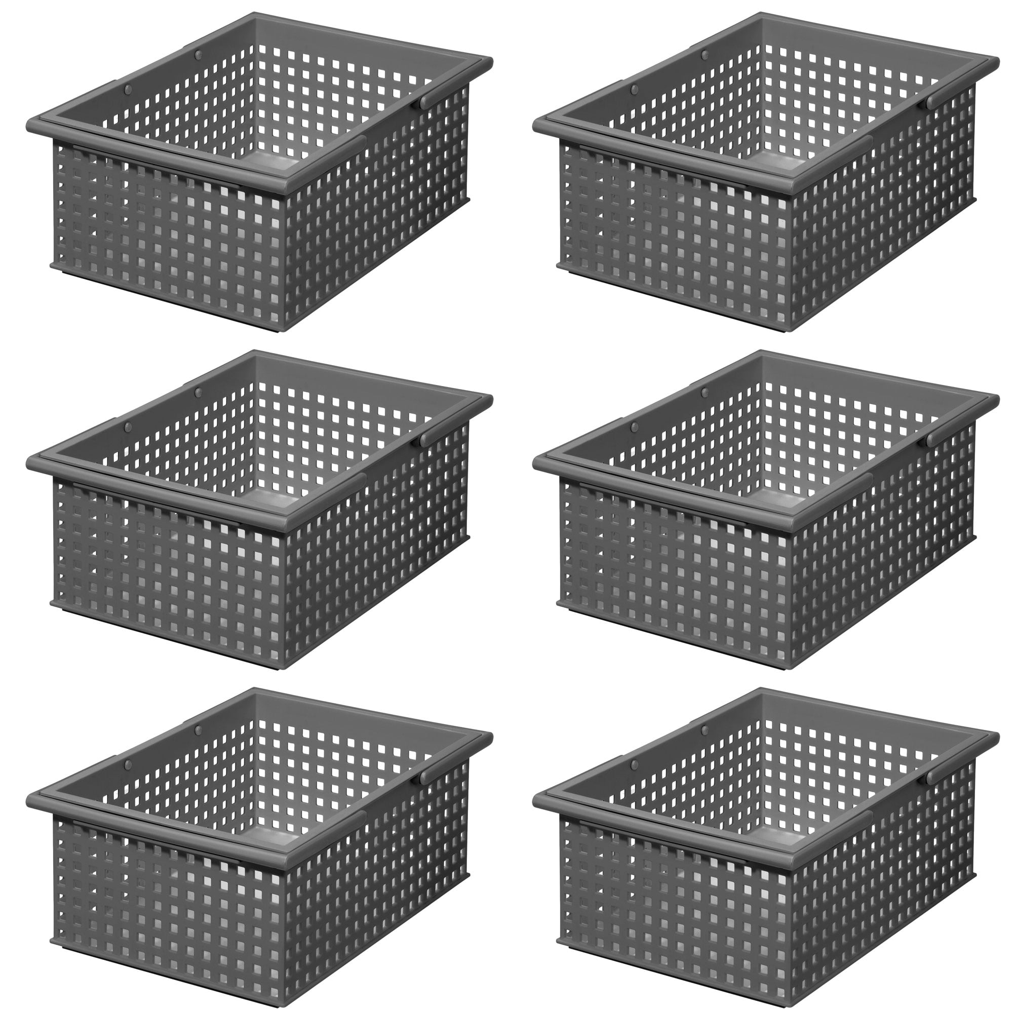 IRIS USA 4Pack Medium Stackable Lidded Basket Storage Organizer Bins, Off  White