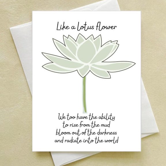 Like a Lotus Flower Greeting Card, Minimalist Botanical Illustration, Inspirational Encouragement Note, Support Gift, Blank Inside with Matching Envelope for Friends