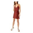 thumbnail image 1 of FREE PEOPLE Womens Brown Tie Spaghetti Strap Surplice Neckline Mini Evening Wrap Dress M, 1 of 4