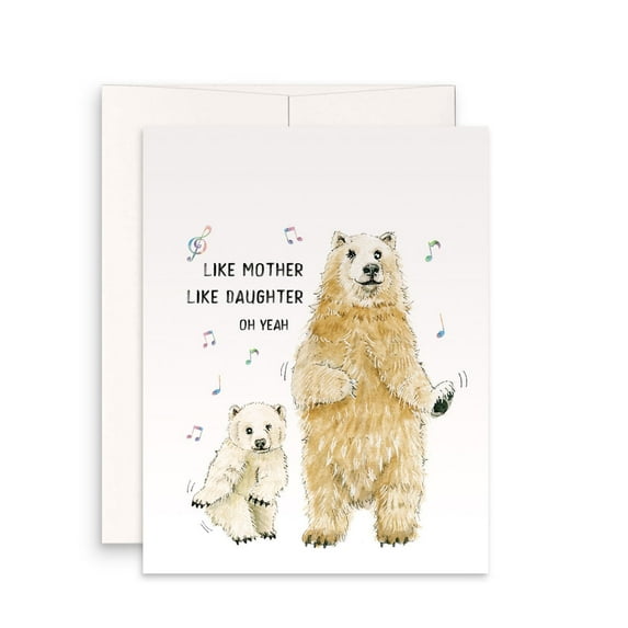 Like Mother Like Daughter Bear Card – Adorable Mother-Daughter Duo with Musical Notes – Blank Inside for Personal Messages – Perfect Card for Daughter’s Birthday or Special Occasion