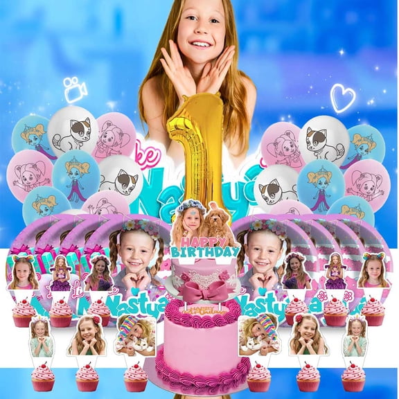 Like Nastya Balloons Party Supplies 1st Decor Tableware Birthday Cake Topper Decorations Banner Backdrop