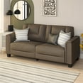 thumbnail image 1 of DHP Brodie 75.5" Upholstered Sofa with Pillow Arms, Brown Faux Leather, 1 of 18