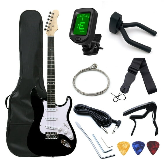 Likegreen Adjustable Bridge Electric Guitars with Bag & Tuner, Black