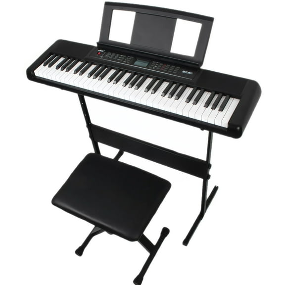 Likegreen Piano Set 61-Key LED Electronic Keyboard Beginner with Stand,Bench,Stool,Sheet Music Rest, Microphone,Black