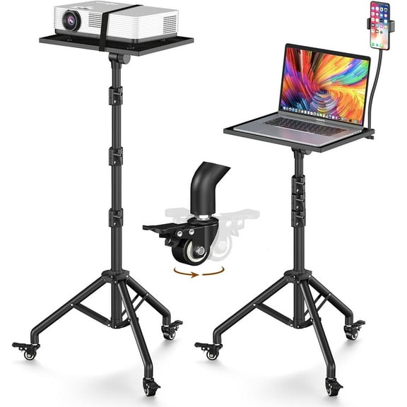 Likegreen Projector Stand Tripo Laptop Tripod Stand Height Adjustable with Gooseneck Phone Holder, Laptop Floor Stand for Office, Home, Stage, Studio, DJ Racks Holder Mount