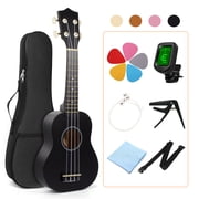 Likegreen Ukulele 21 inch Beginning Kit for Beginner Kids Students with Free Gig Bag, Strap, Nylon String, Picks, Clip-on Tuner Colorful Gift Black