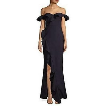 Likely Womens Miller Ruffled Off the Shoulder Formal Dress: 0/Navy