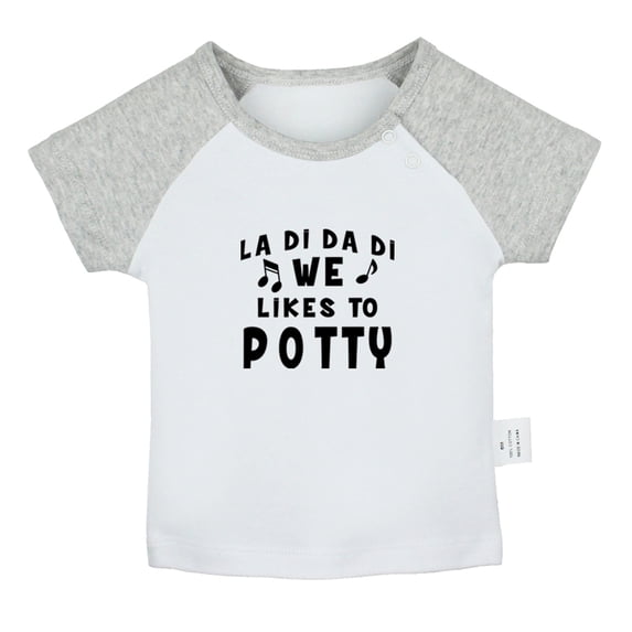 We Likes To Potty Funny T shirt For Baby, Newborn Babies T-shirts, Infant Tops, 0-24M Kids Graphic Tees Clothing (Short Gray Raglan T-shirt, 18-24 Months)