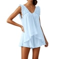 thumbnail image 1 of Likimi 2 Piece Sets For Women Sleeveless V Neck Solid Color Ruffles Loose Fit Top With Shorts Summer Elegant Fashion Outfit Set Blue Size Xl, 1 of 5