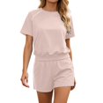 thumbnail image 1 of Likimi 2 Piece Sets For Women Solid Color Summer Short Sleeve Crew Neck Top With Shorts Comfortable Soft Outfit Set Beige Size L, 1 of 5