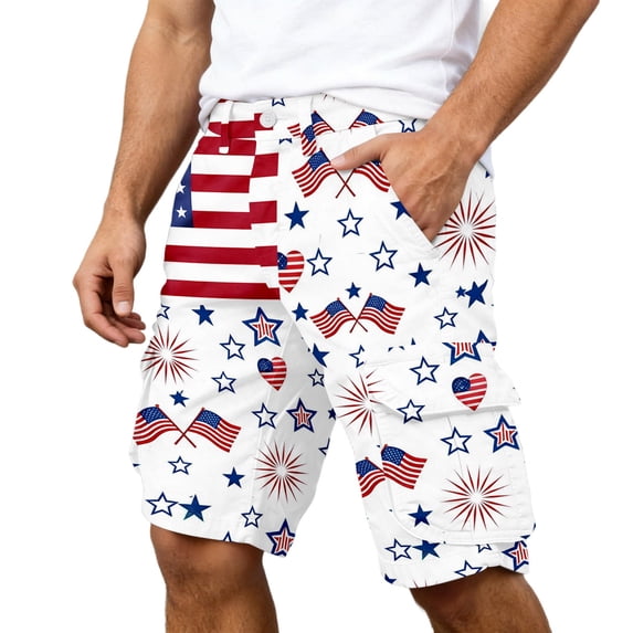 Likimi 250 Anniversary Usa Cargo Shorts For Men With Patriotic Print Pocket For Summer Outdoor Comfortnable Shorts White Size S