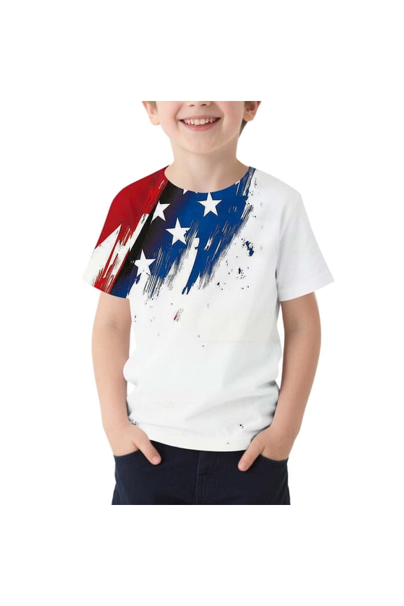 250 Anniversary Usa Shirt For Kids Girls Boys Short Sleeve Fourth Of July Print Crew Neck For Independence Day Celebration Fashion Casual Tops White Size 3-4 Years