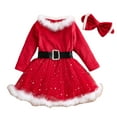 thumbnail image 1 of Likimi Baby Toddler Kids Girls Dress Long Sleeve Christmas Performing Pleated Dress Cute Comfortable Fashion Fall Winter Dress Size Red 18-24 Months, 1 of 9