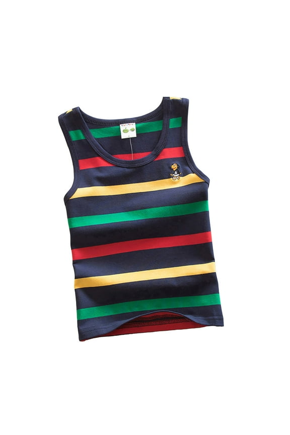 Boys Summer Tank Tops Rainbow Striped Sleeveless Shirt Comfortable Stretchy Casual T-Shirts For Kids Sizes 3-14 Year Black