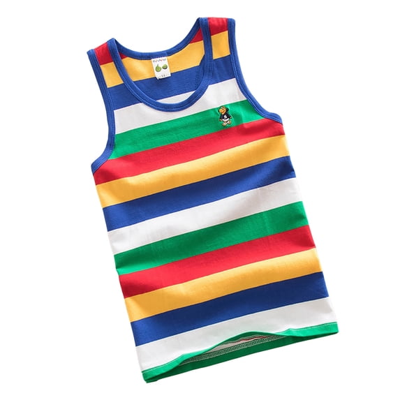 Likimi Boys Summer Tank Tops Rainbow Striped Sleeveless Shirt Comfortable Stretchy Casual T-Shirts For Kids Sizes 3-14 Year Red