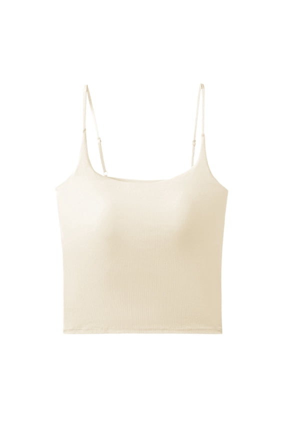 Camisole Tops For Women With Built In Bras Summer Square Neck Sleeveless Solid Color Blouse For Everyday Wear Soft Comfortable T Shirts Beige Size L