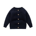 thumbnail image 1 of Likimi Child Boys Girls Knitted Sweater Cardigan Long Sleeve Solid Color Crew Neck Button Coats Autumn Winter Outwear Size 12-18 Months Dark Blue, 1 of 7