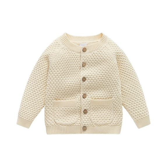 Likimi Child Boys Girls Knitted Sweater Cardigan Long Sleeve Solid Color Crew Neck Button Coats Autumn Winter Outwear Size 2-3 Years Beige