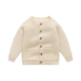 thumbnail image 1 of Likimi Child Boys Girls Knitted Sweater Cardigan Long Sleeve Solid Color Crew Neck Button Coats Autumn Winter Outwear Size 6-12 Months Beige, 1 of 9