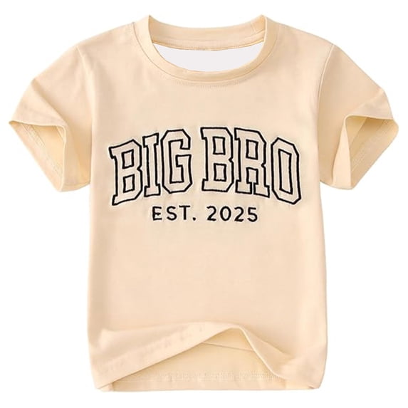 Likimi Child Kids Boys T Shirts Letter Print Short Sleeve Crew Neck Comfortable Tops Beige Size 1-2 Years