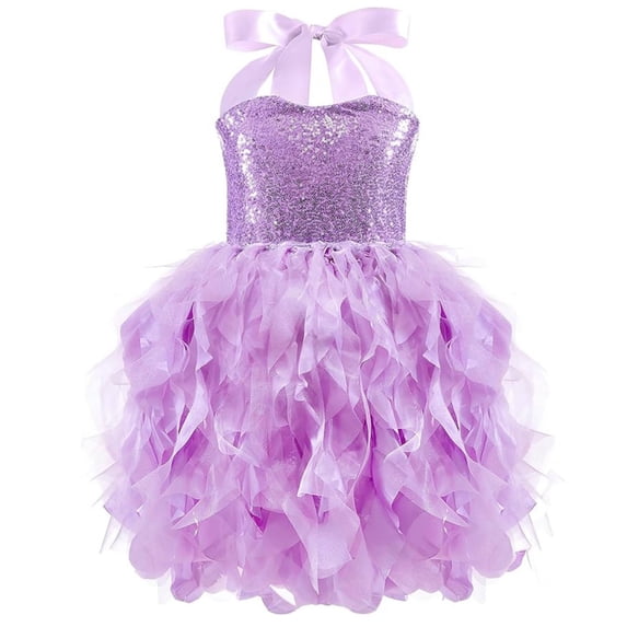 Likimi Child Kids Girls Dress Solid Color Sequins Square Neck Sleeveless For Performance Elegant Dresses Pp2 Size 10-12 Years