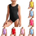 thumbnail image 1 of Likimi Child Kids Girls One Piece Swimsuit Sleeveless Solid Color Crew Neck Summer Casual Fashionable Swimwear For Swim Beach Black Size 3-4 Years, 1 of 4