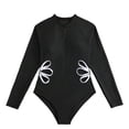 thumbnail image 1 of Likimi Child Kids Girls One Piece Swimsuit With Zipper Long Sleeve Solid Color Crew Neck Hollow Out Casual Fashionable Swimwear For Swim Beach Black Size 10-11 Years, 1 of 3