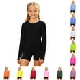 thumbnail image 1 of Likimi Child Kids Girls T-Shirts Crew Neck Long Sleeve Solid Color Fashion Tops Black Size 4-5 Years, 1 of 4