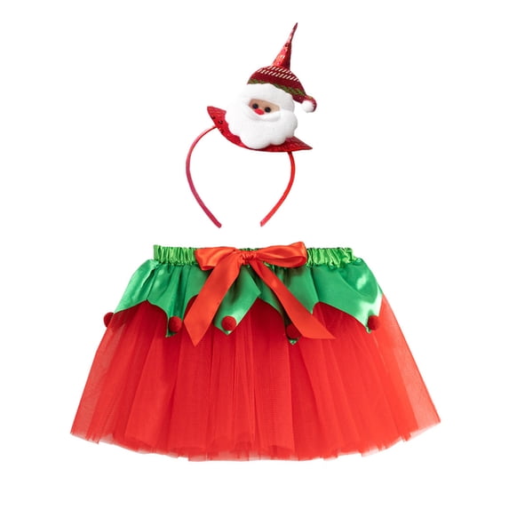 Likimi Child Toddler Girls Christmas Skirt With Hairband Dance Costume For Performance Soft Casual Tutu Skirts Size 5-8 Years