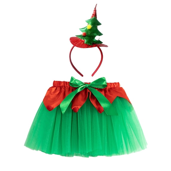 Likimi Child Toddler Girls Christmas Skirt With Hairband Dance Costume For Performance Soft Casual Tutu Skirts Size 5-8 Years