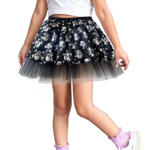 Likimi Child Toddler Girls Halloween Skirts Dance Costume Hallowmas Cartoon Print For Performance Comfort Tutu Skirts Size 9-11 Years